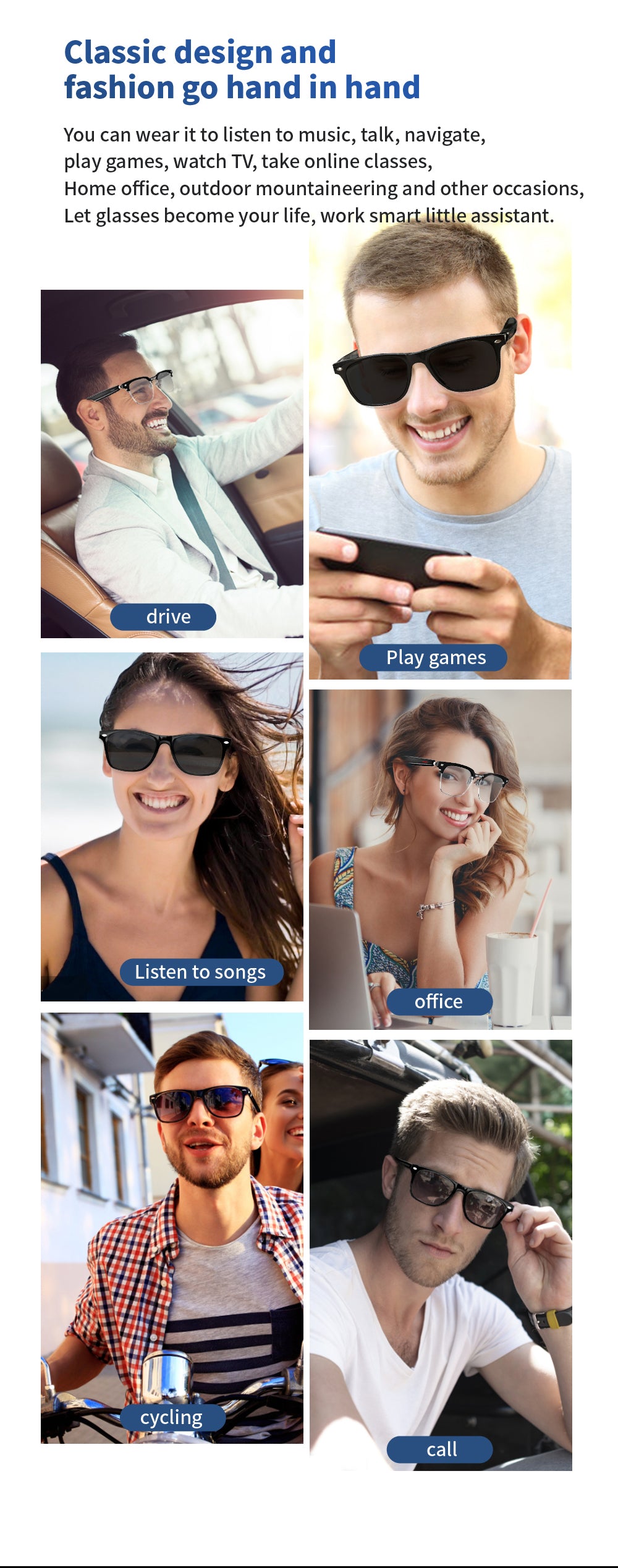 SENBONO Smart Glasses E13 Wireless BT 5.0 Sunglasses Outdoor Sport Hands-Free Call Music Headphone Anti-Blue Eyeglasses