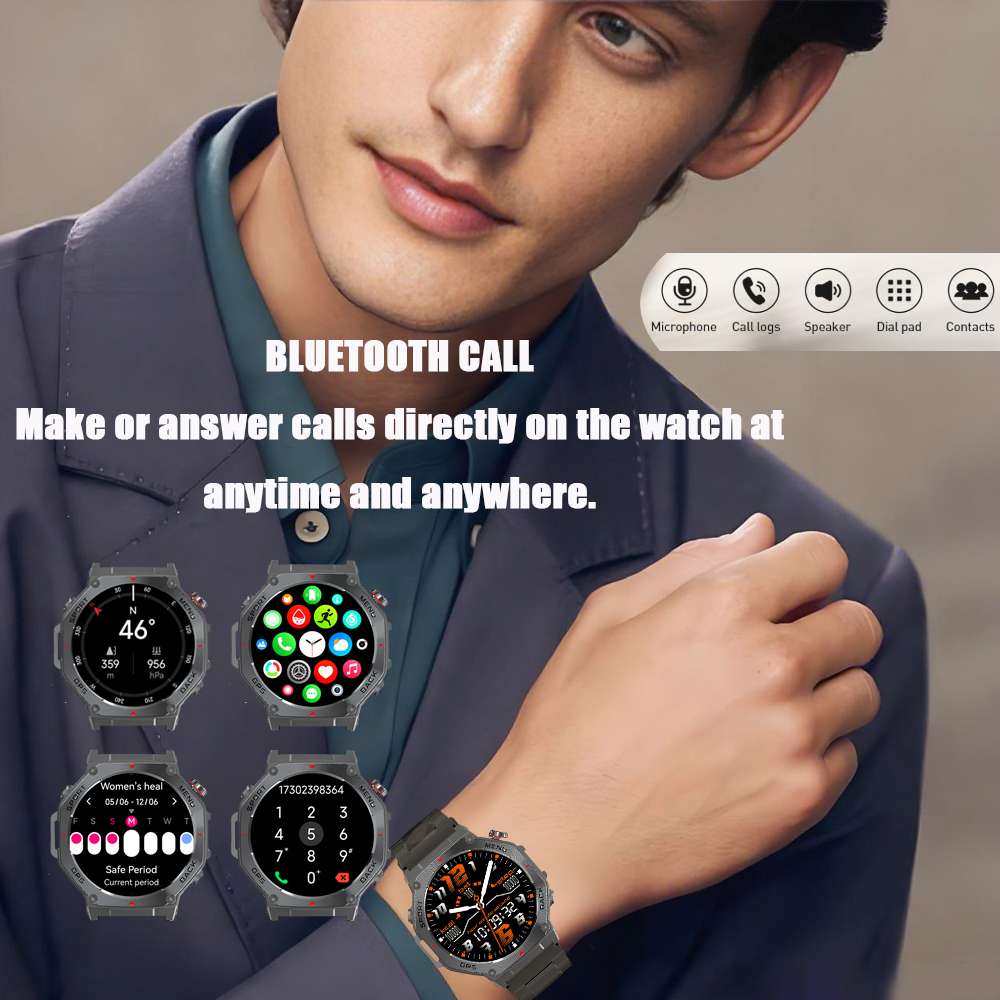 SENBONO Men's Smartwatch V20 with GPS + offline map 1.43-inch touchscreen dual-mode Bluetooth calling instant connection multiple sports modes Ideal for sports and fitness