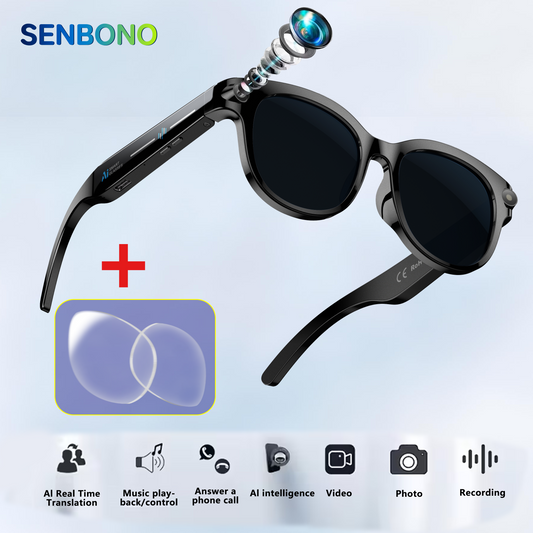 SENBONO M89 Smart Polarized Photochromic Glasses AI Real-time Translation HD Video Recording, Photography, Voice Assistant Type — Charging Unisex Color-Changing Smart Glasses