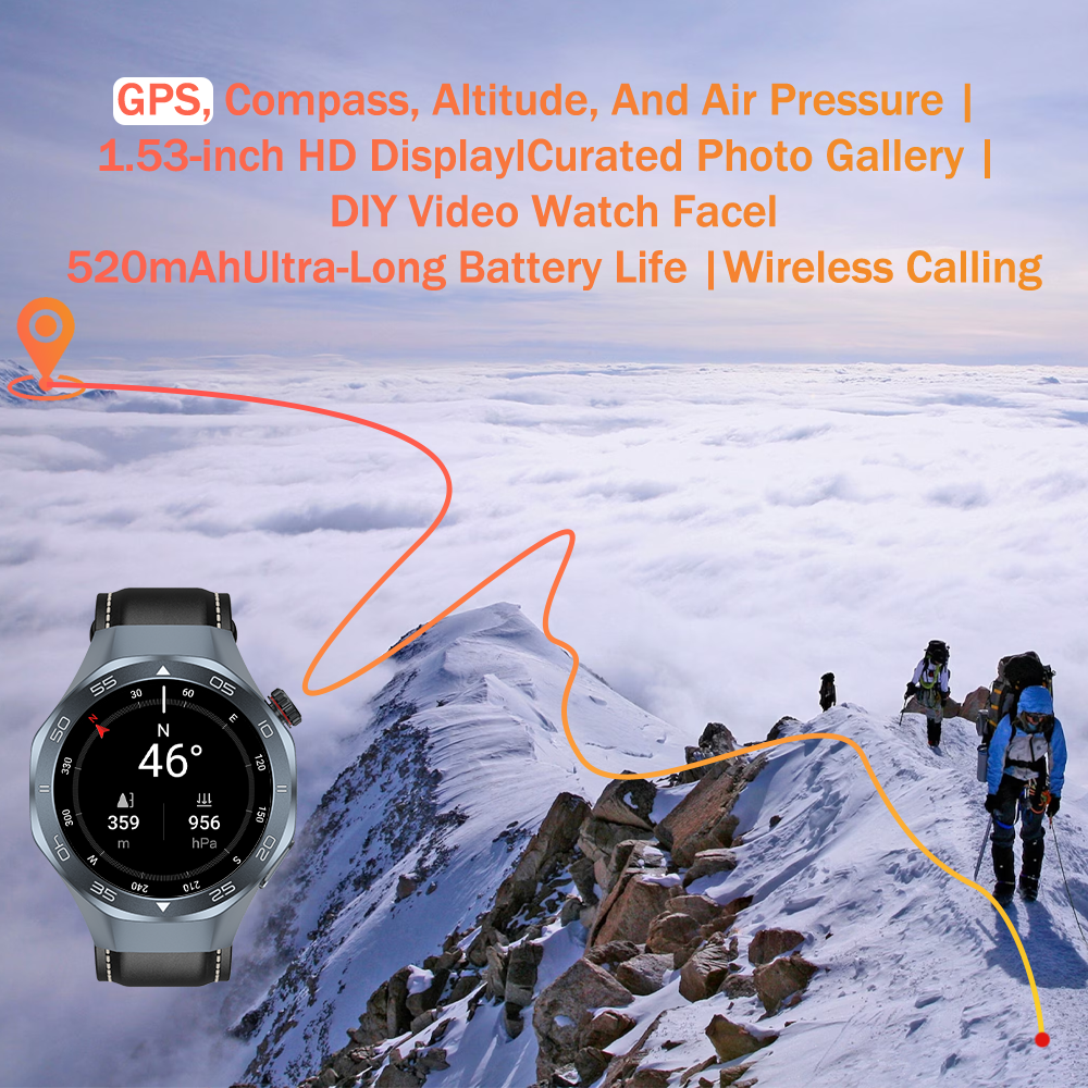 SENBONO Android Smartwatch damen C10 features GPS, a compass, wireless calling, heart rate and blood oxygen monitoring, multiple sports function modes, and a 1.53-inch IPS HD screen suitable for outdoor use.