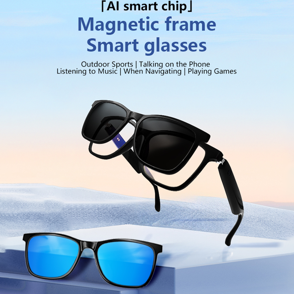 SENBONO GS05 Smart Glasses Detachable colored sunglasses Music control and remote photo taking function Voice assistant best choice for fishing and mountaineering