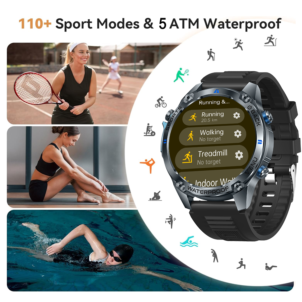 SENBONO Smart Outdoor Watch G100 Sports Watch 1.43 Inch GPS Bluetooth Calling Voice Assistant Remote Camera Fitness Tracker Smart Sports Glasses