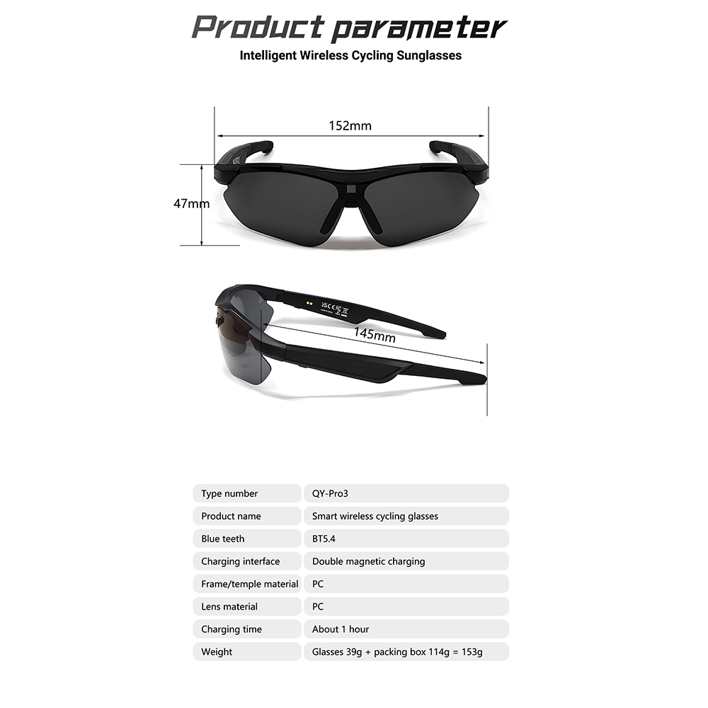 SENBONO Smart Glasses QYPRO3 color lenses volume control strong UV protection answer phone calls Bluetooth 5.4 sports smartglasses