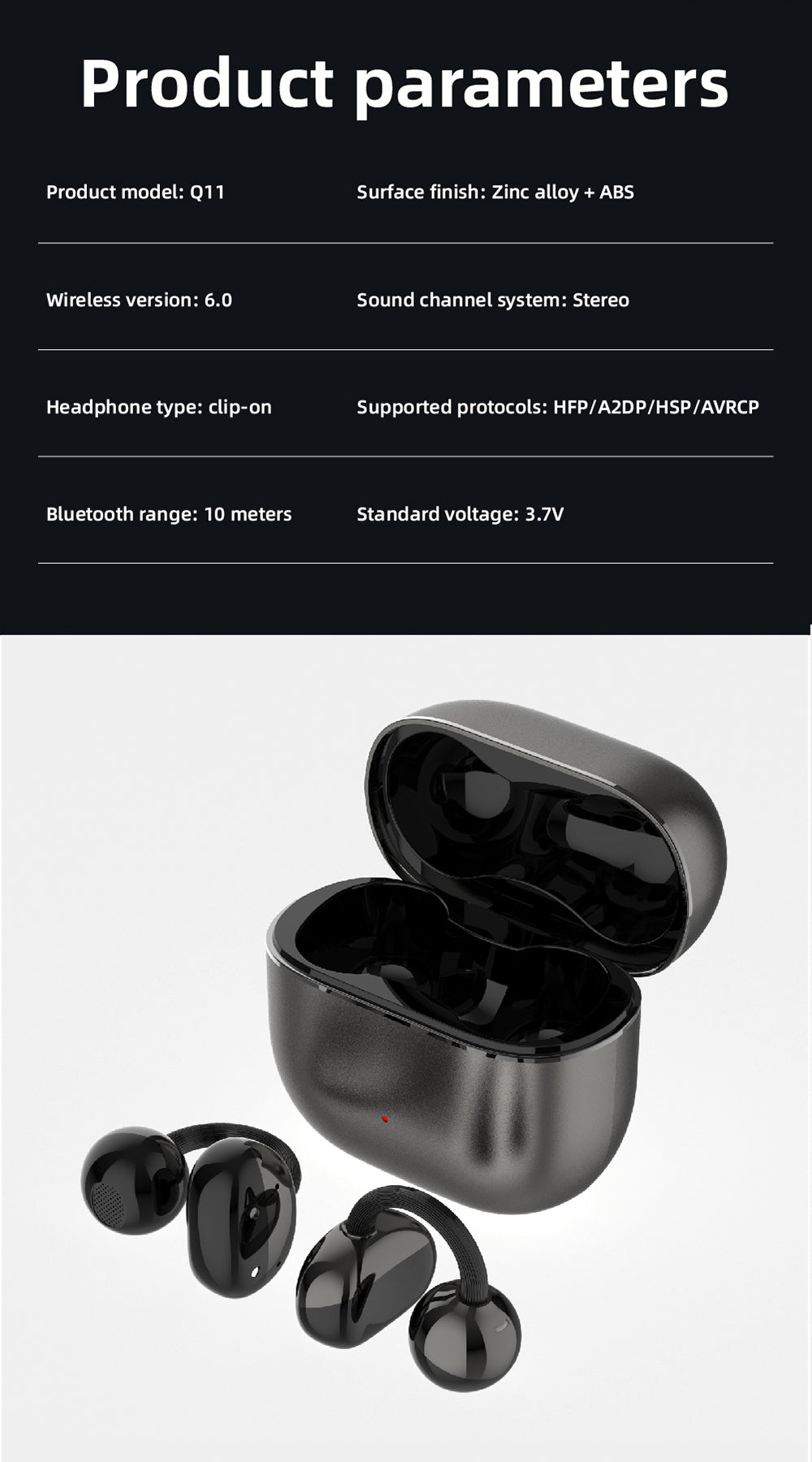 SENBONO Q13 2026 New Clip-On Wireless Earbuds — High-performance Bluetooth 6.0, instant automatic pairing, low power consumption with long battery life, IPX4 sweat and water resistance, Hi-Fi stereo sound quality; compatible with iOS and Android devices.