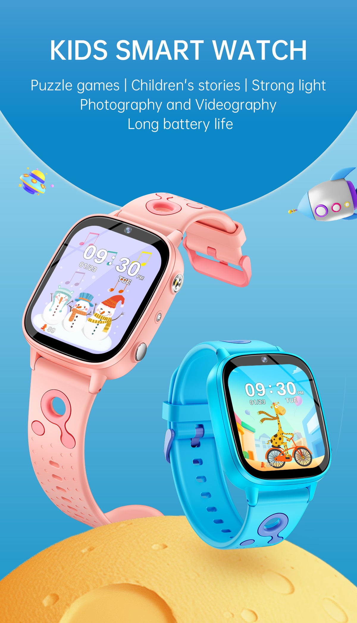 SENBONO smart children's M03 watch 1.8 inches, built-in camera, MP3 player, alarm clock, flashlight, children's story, learning words, children's smart watch