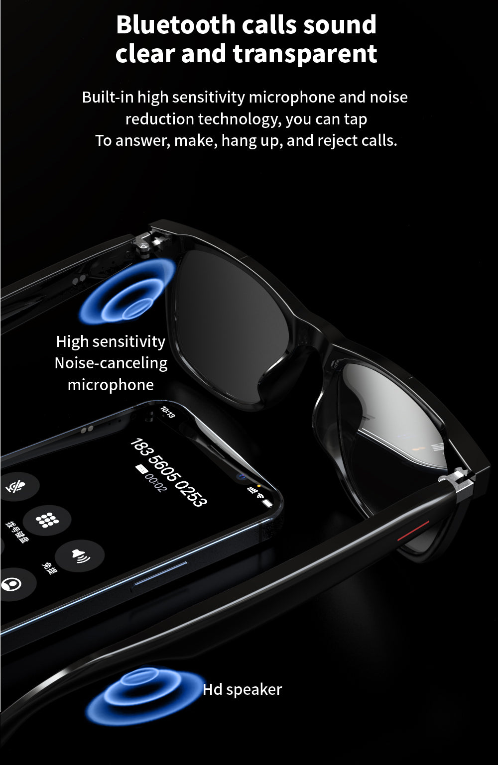 SENBONO Smart Glasses E13 Wireless BT 5.0 Sunglasses Outdoor Sport Hands-Free Call Music Headphone Anti-Blue Eyeglasses