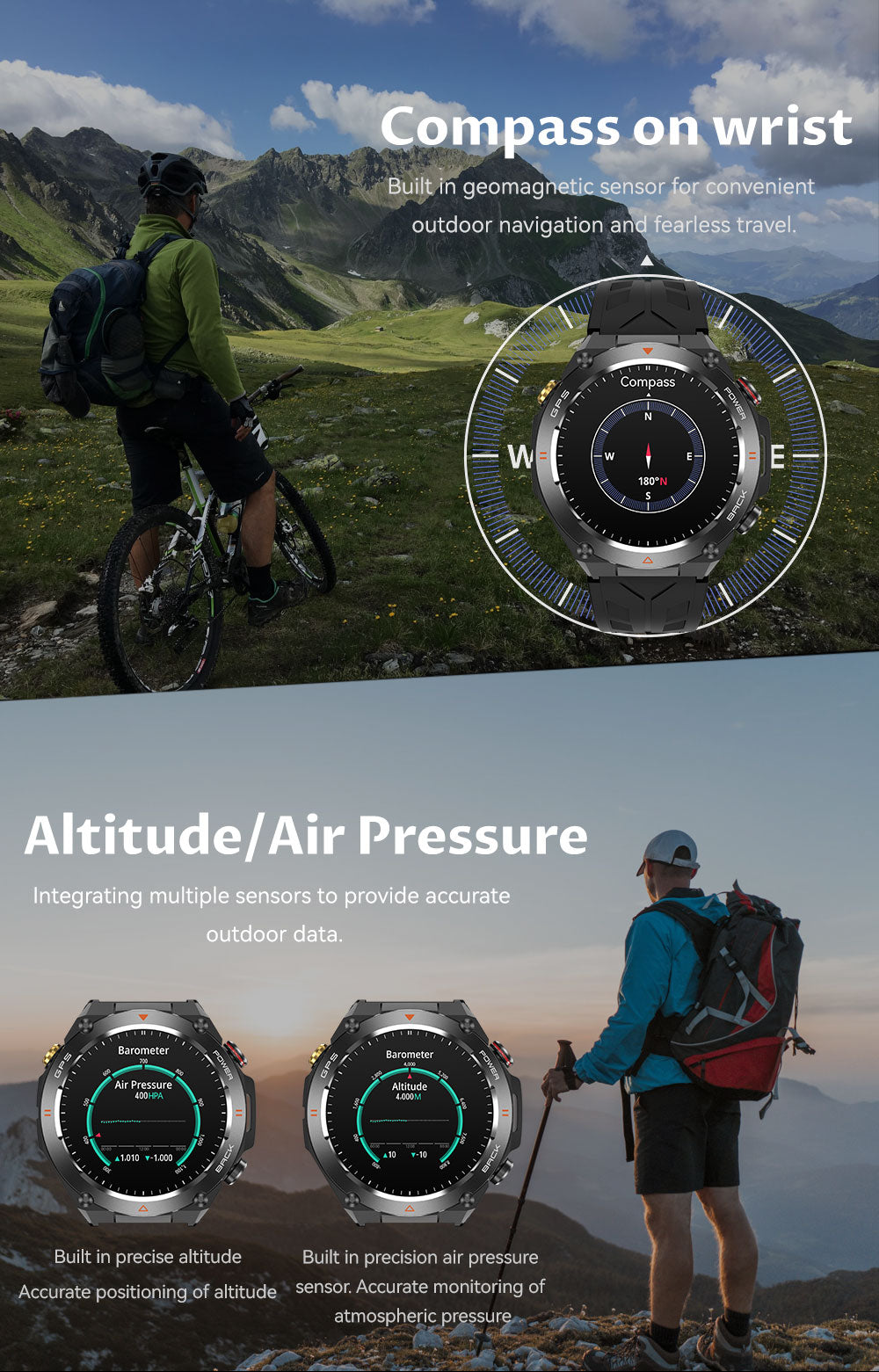 SENBONO Smart watch KC82 has built-in PGS positioning sports tracking altitude compass function AI voice assistant and Bluetooth call function and is suitable for fitness mountaineering daily life etc
