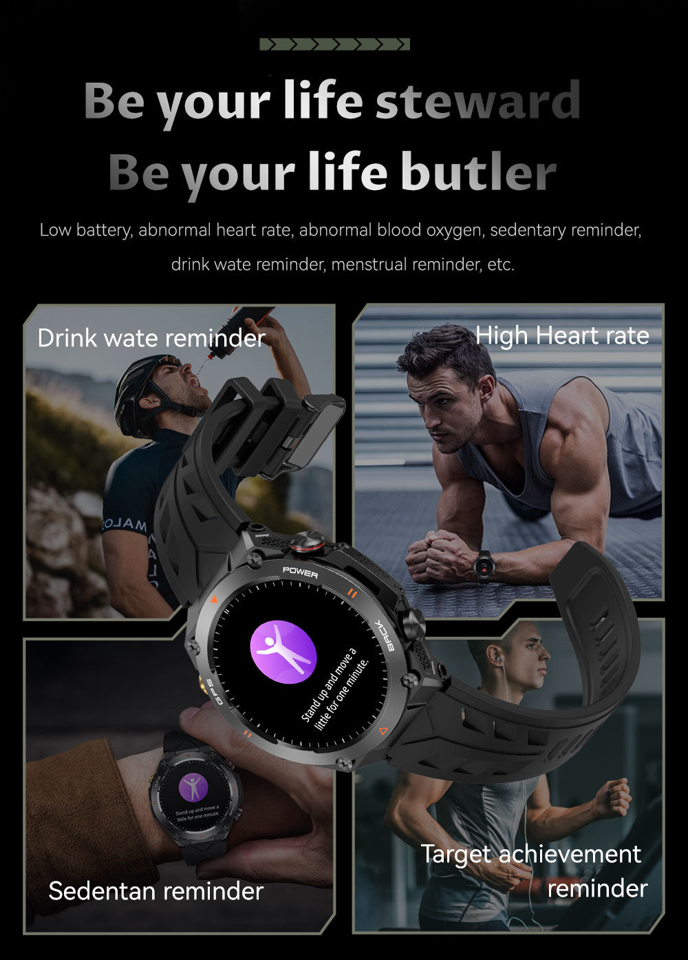 SENBONO Smart watch KC82 has built-in PGS positioning sports tracking altitude compass function AI voice assistant and Bluetooth call function and is suitable for fitness mountaineering daily life etc
