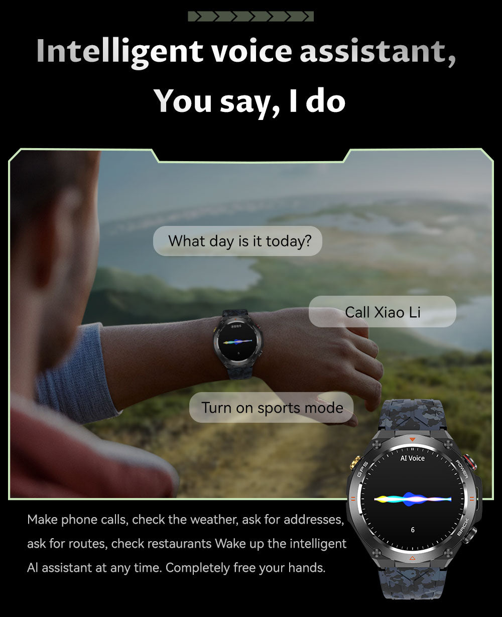 SENBONO Smart watch KC82 has built-in PGS positioning sports tracking altitude compass function AI voice assistant and Bluetooth call function and is suitable for fitness mountaineering daily life etc