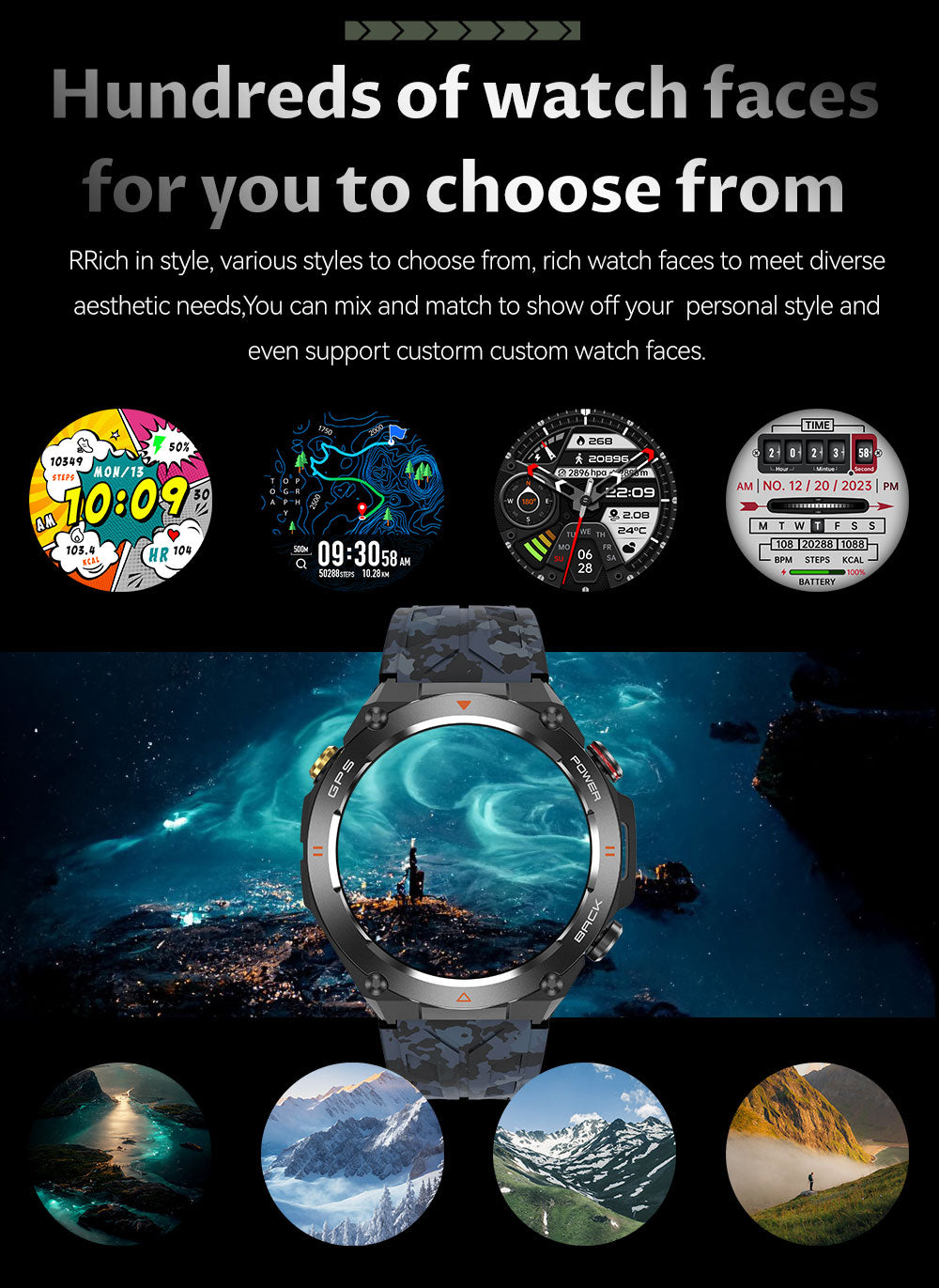 SENBONO Smart watch KC82 has built-in PGS positioning sports tracking altitude compass function AI voice assistant and Bluetooth call function and is suitable for fitness mountaineering daily life etc