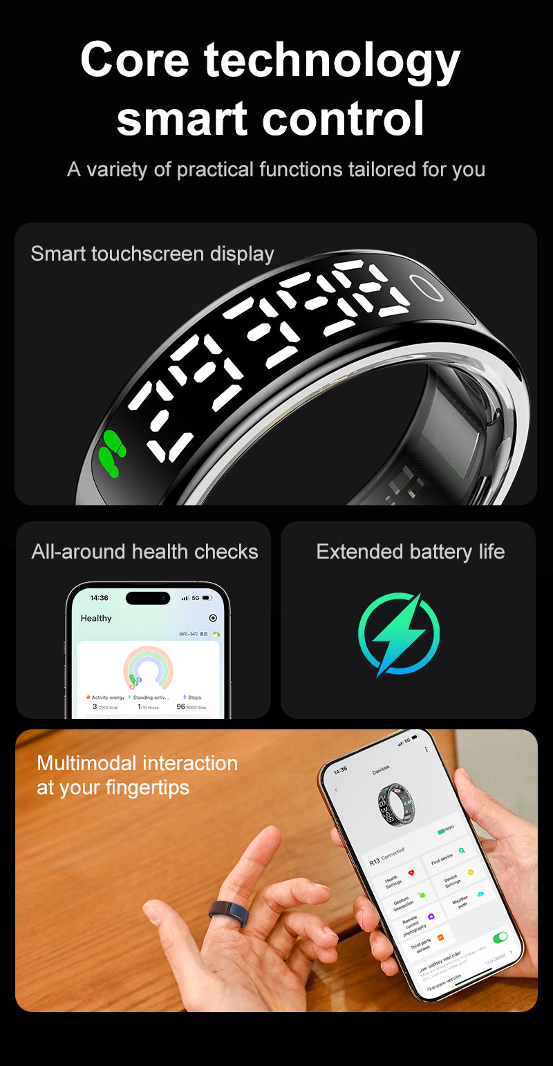 SENBONO R13 Smart Ring, Stainless Steel, Bluetooth 5.3, Health Monitoring, Gesture Interaction, Sleep Monitoring, Somatosensory Gaming, 5ATM Waterproof, High-End Fashion Smart Couple Ring