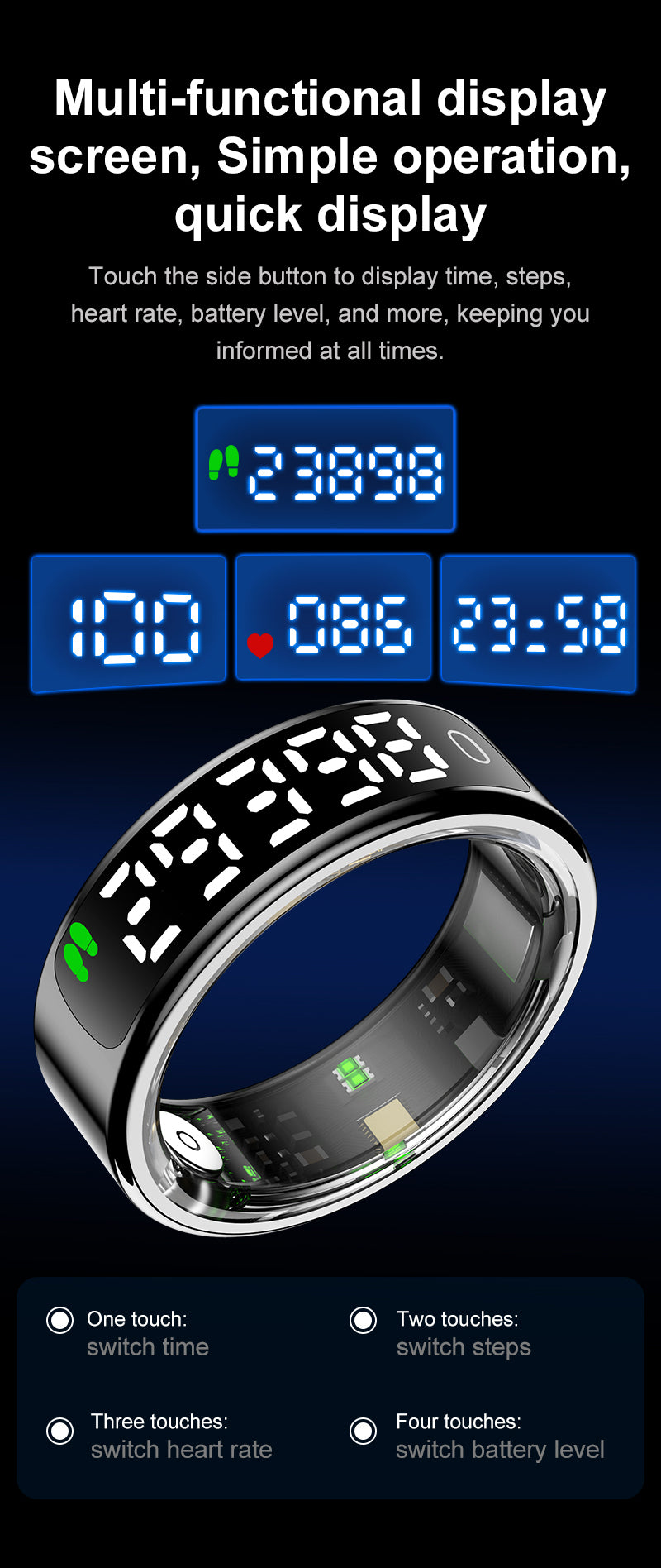 SENBONO R13 Smart Ring, Stainless Steel, Bluetooth 5.3, Health Monitoring, Gesture Interaction, Sleep Monitoring, Somatosensory Gaming, 5ATM Waterproof, High-End Fashion Smart Couple Ring