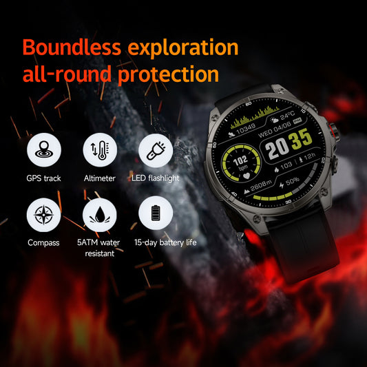 SENBONO FT66 Smartwatch 1.43-inch AMOLED screen GPS positioning flashlight 5ATM waterproof outdoor GPS smartwatch