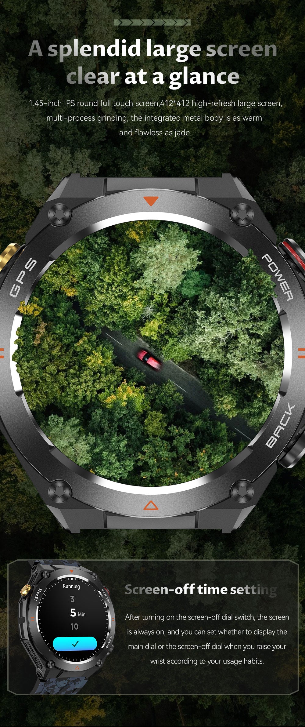 SENBONO Smart watch KC82 has built-in PGS positioning sports tracking altitude compass function AI voice assistant and Bluetooth call function and is suitable for fitness mountaineering daily life etc