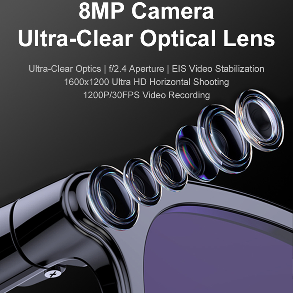 SENBONO Smart Translation Glasses A2 are equipped with an 8MP high-definition camera (GPT large model), an AI translation assistant, Bluetooth calling with dual microphones and noise reduction, and are compatible with Android and iOS systems.
