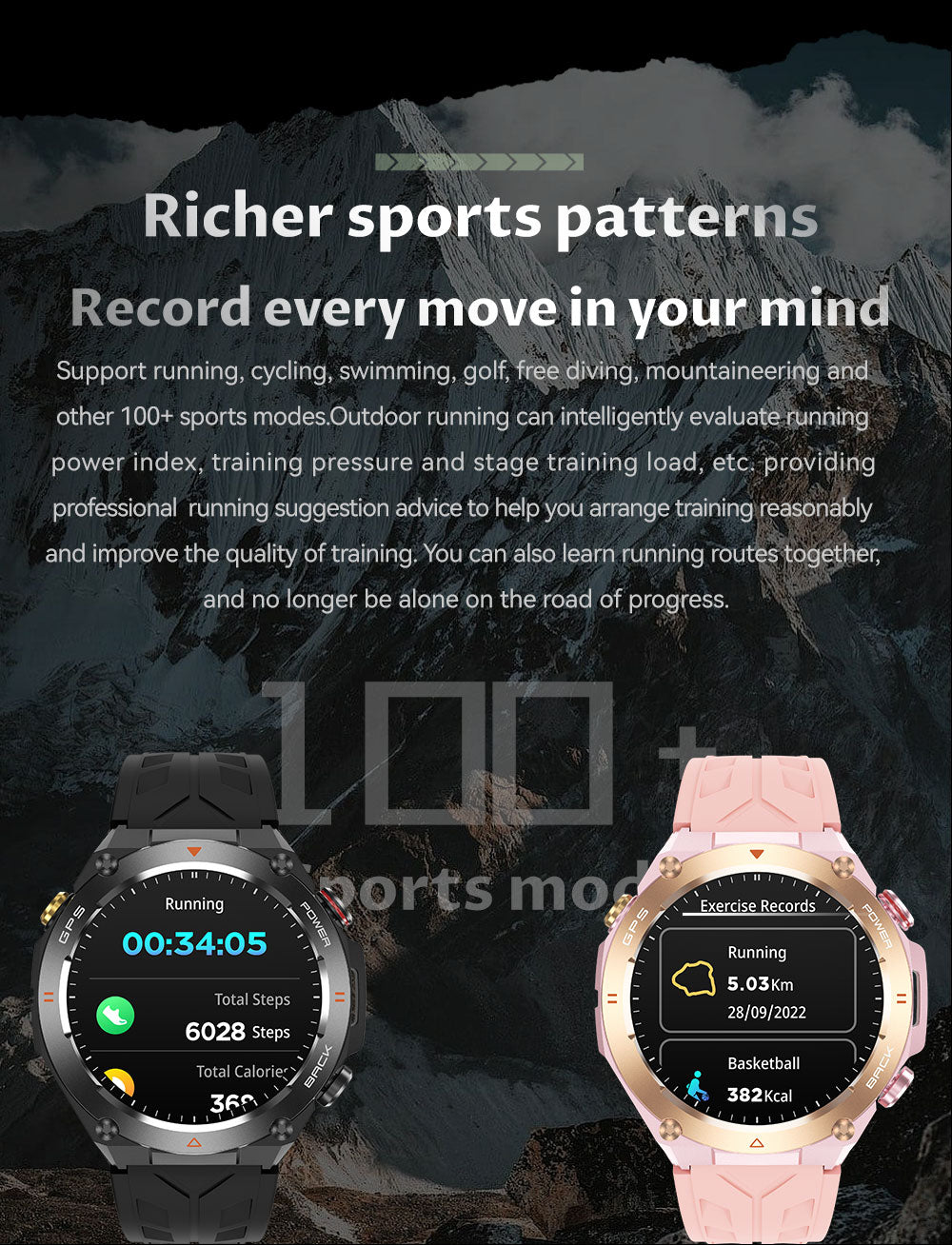 SENBONO Smart watch KC82 has built-in PGS positioning sports tracking altitude compass function AI voice assistant and Bluetooth call function and is suitable for fitness mountaineering daily life etc