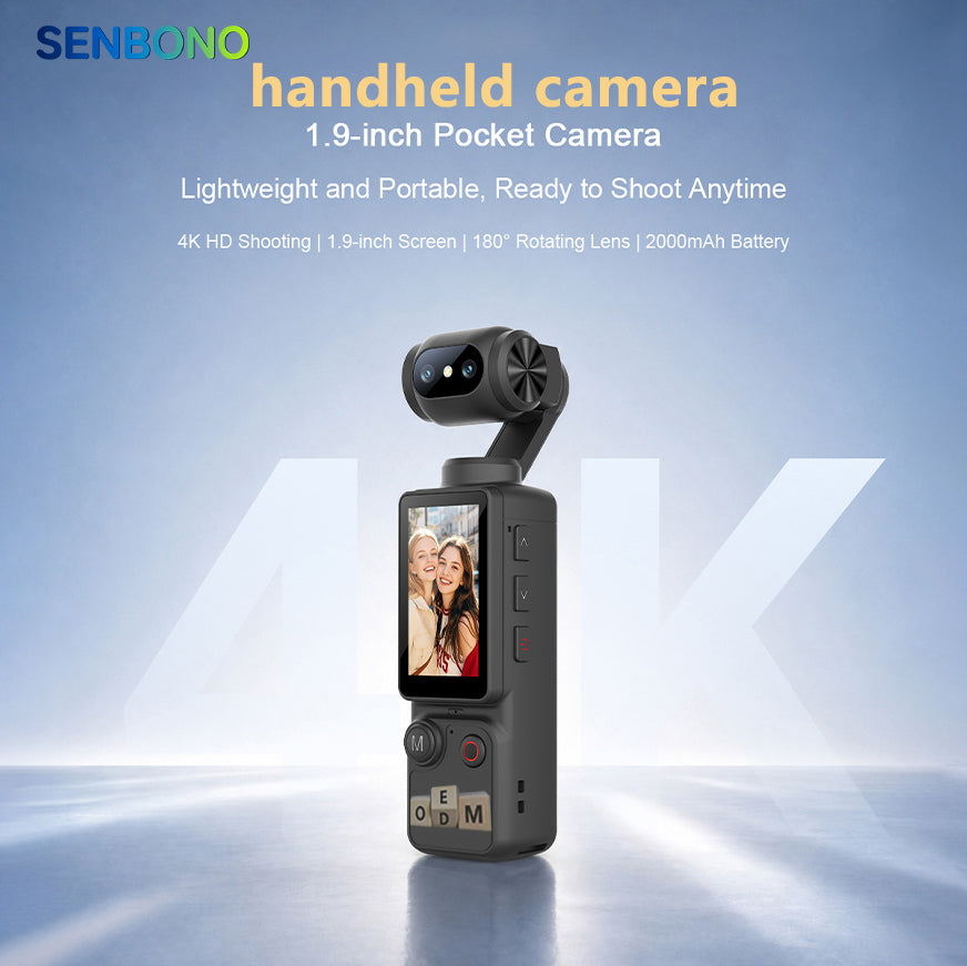 SENBONO A30 4K Ultra HD Pocket Camera Handheld Camcorder 180° Rotatable Lens 2000mAh Battery Support Photo and Video Recording Portable Digital Camera
