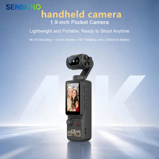 SENBONO A30 4K Ultra HD Pocket Camera Handheld Camcorder 180° Rotatable Lens 2000mAh Battery Support Photo and Video Recording Portable Digital Camera
