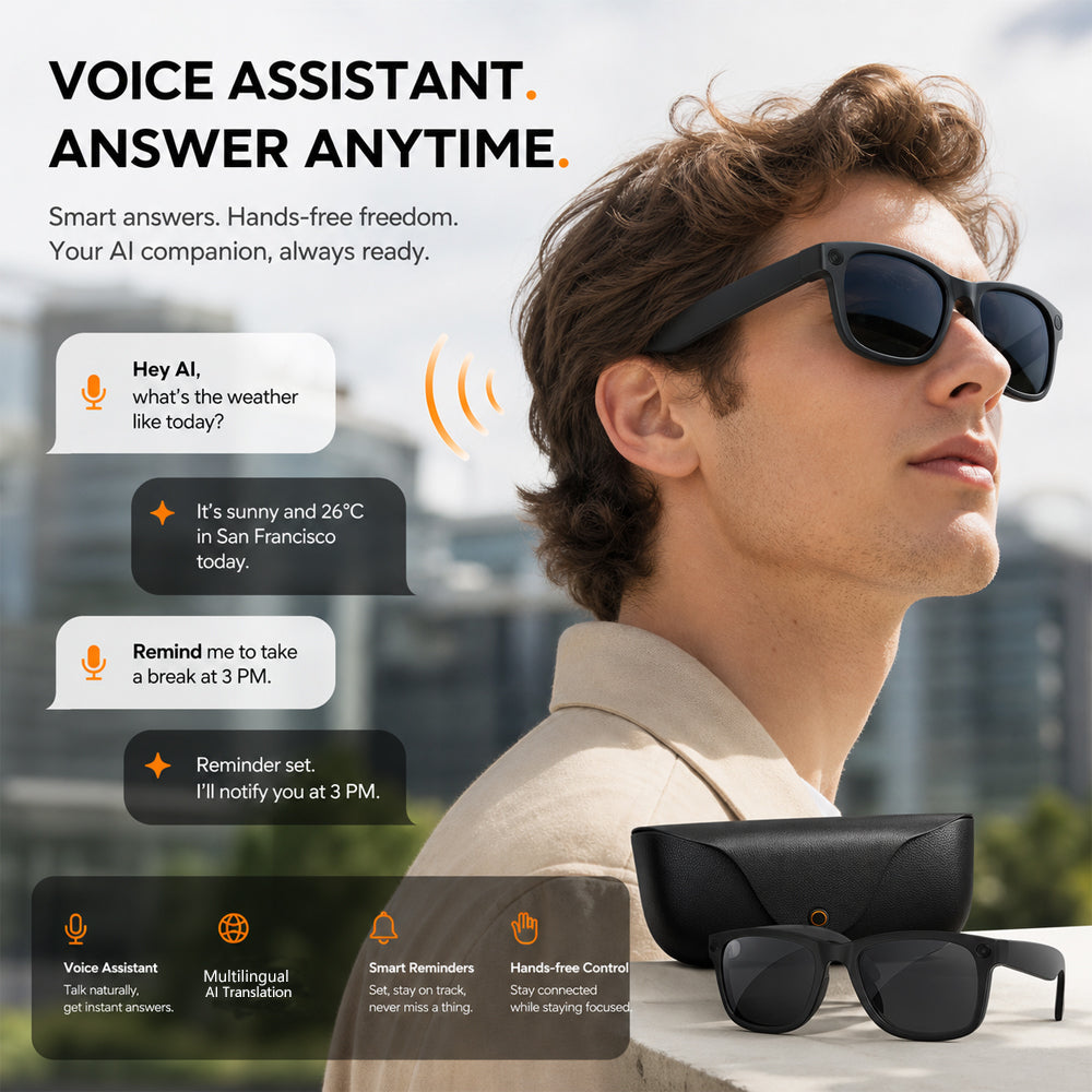 SENBONO MT5 Ultra AI Smart Camera Glasses: 8MP video recording, camera, object recognition, AI translation, wireless calling, Hi-Fi audio, dual-microphone noise reduction, smart camera glasses with built-in camera.