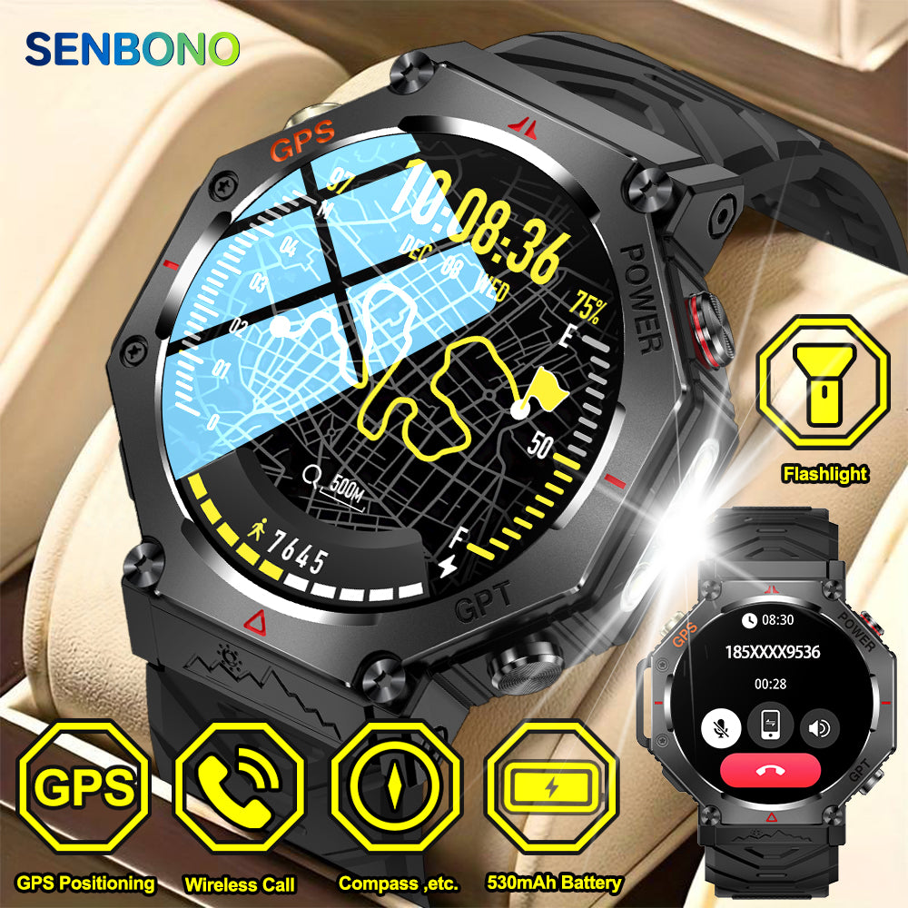 SENBONO Smartwatch KC91 supports AI voice assistant + AI watch face GPS positioning Bluetooth answering, health monitoring and other functions, and is a must-have item for outdoor activities.