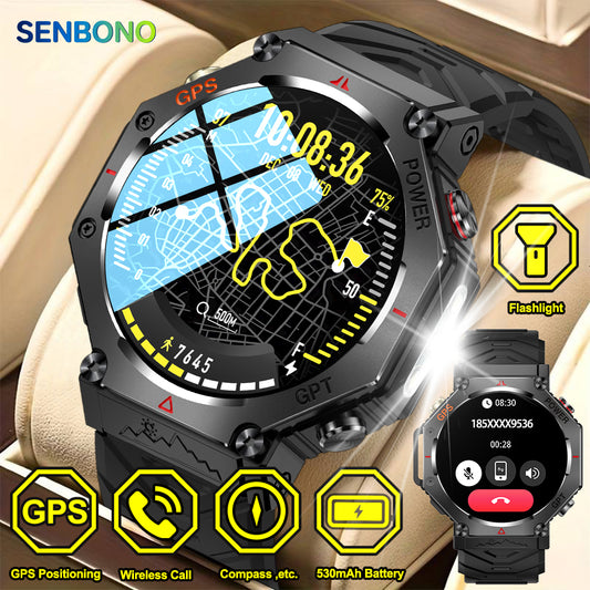 SENBONO Smartwatch KC91 supports AI voice assistant + AI watch face GPS positioning Bluetooth answering, health monitoring and other functions, and is a must-have item for outdoor activities.