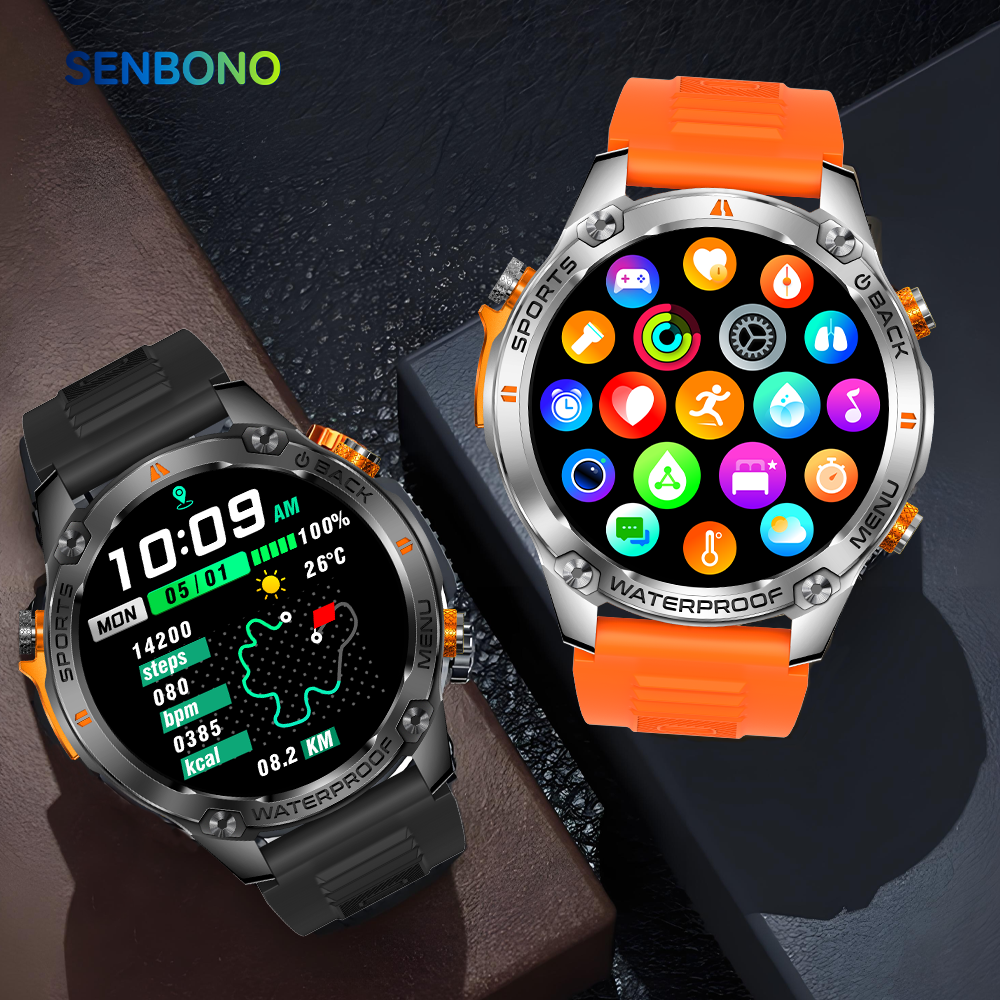 SENBONO Smart Outdoor Watch G100 Sports Watch 1.43 Inch GPS Bluetooth Calling Voice Assistant Remote Camera Fitness Tracker Smart Sports Glasses