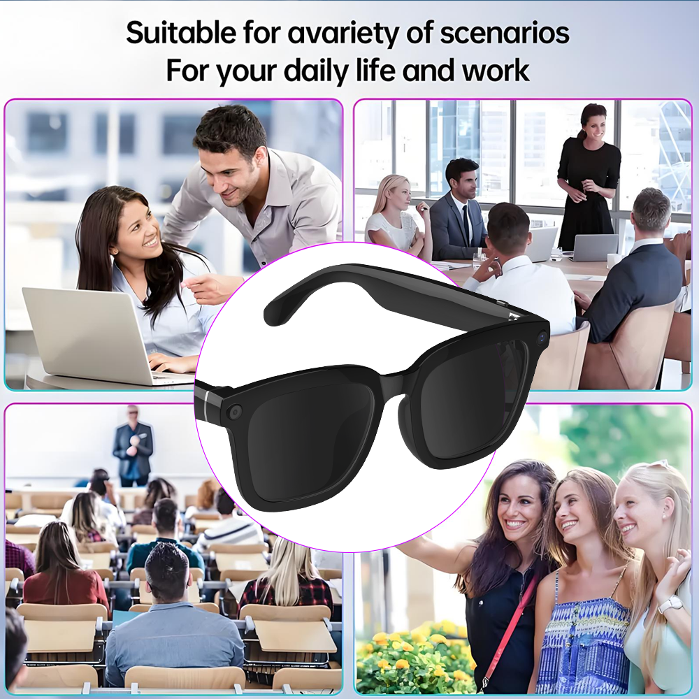 SENBONO V03 Smart ai glasses UV400 anti-ultraviolet round frame video call recording 5MP HD music playback ai object recognition sports smart outdoor sunglasses