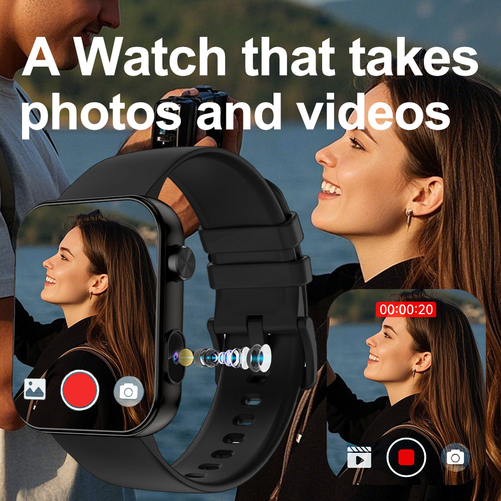 SENBONO P51 stylish Smartwatch can preview your phone's camera feed, is IP67 waterproof, allows remote photo taking, makes calls via Bluetooth, features over 100 sports modes, and supports video recording. It's a sports smartwatch.
