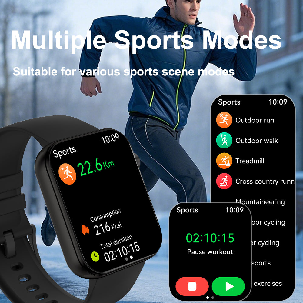 SENBONO P51 stylish Smartwatch can preview your phone's camera feed, is IP67 waterproof, allows remote photo taking, makes calls via Bluetooth, features over 100 sports modes, and supports video recording. It's a sports smartwatch.