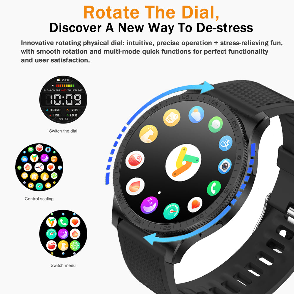 SENBONO D17 Smartwatch with rotating bezel, heart rate and sleep monitoring, wireless calling, IP68 waterproof, music control, men's smartwatch.