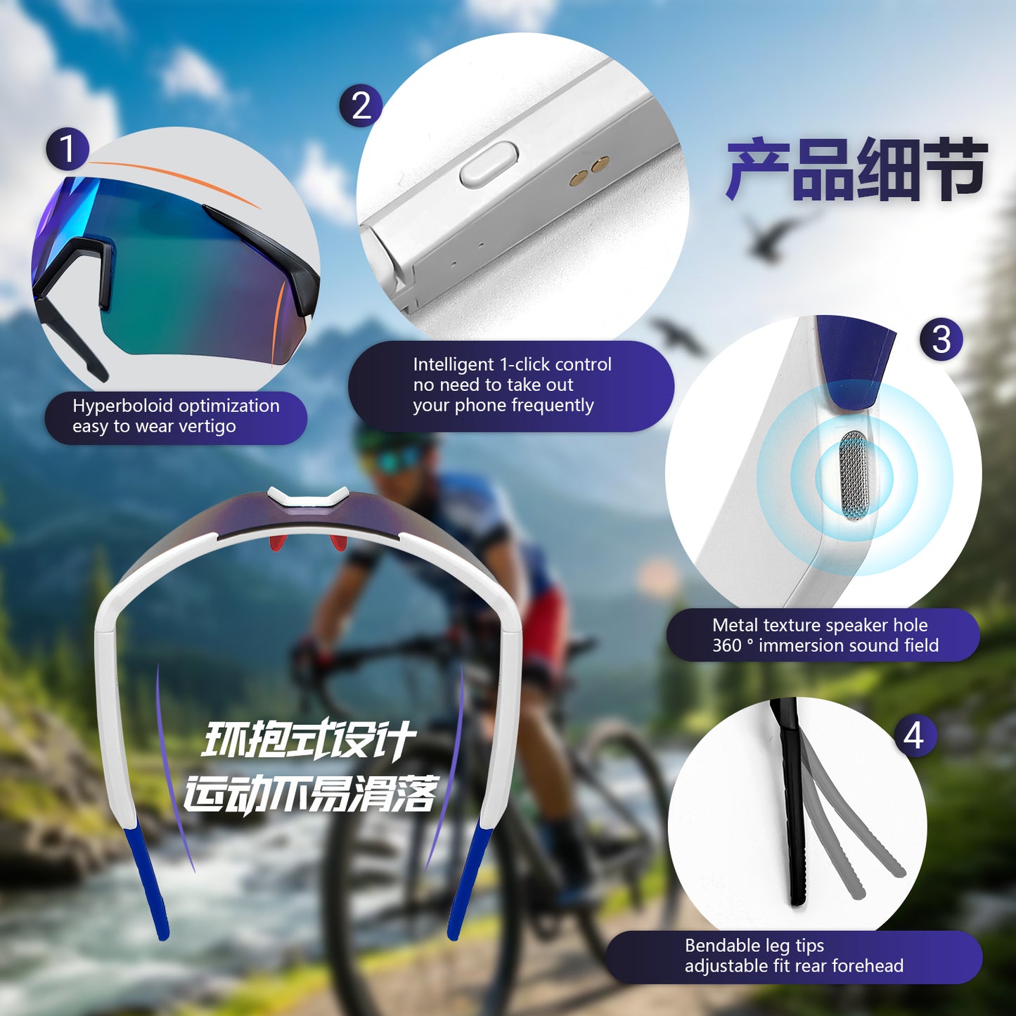 SENBONO QY-PRO2 Smart glasses are the first choice The large frame and colored polarized lenses can effectively block the glare of the sun and easily cope with scenes such as cycling and mountaineering.