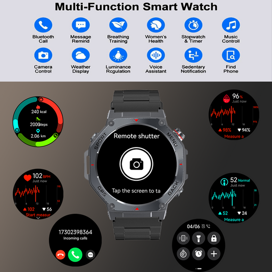 SENBONO Men's Smartwatch V20 with GPS + offline map 1.43-inch touchscreen dual-mode Bluetooth calling instant connection multiple sports modes Ideal for sports and fitness