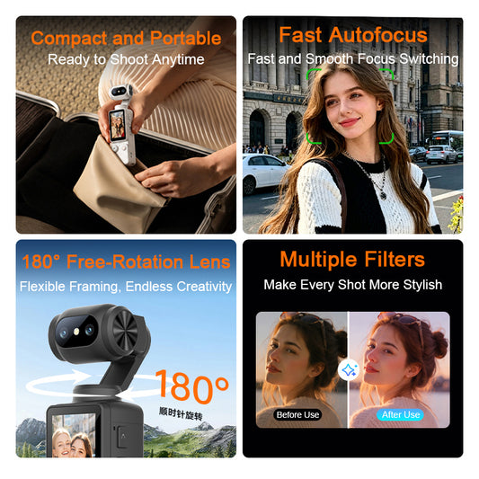 SENBONO A30 4K Ultra HD Pocket Camera Handheld Camcorder 180° Rotatable Lens 2000mAh Battery Support Photo and Video Recording Portable Digital Camera