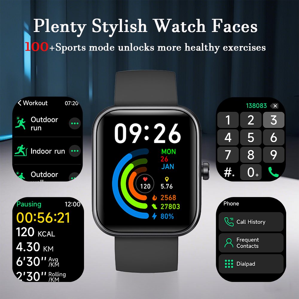 SENBONO Smartwatch IDW25 full screen touch IP68 waterproof 1.83-inch custom dial female health tracking, monitoring heart rate blood oxygen and other health data
