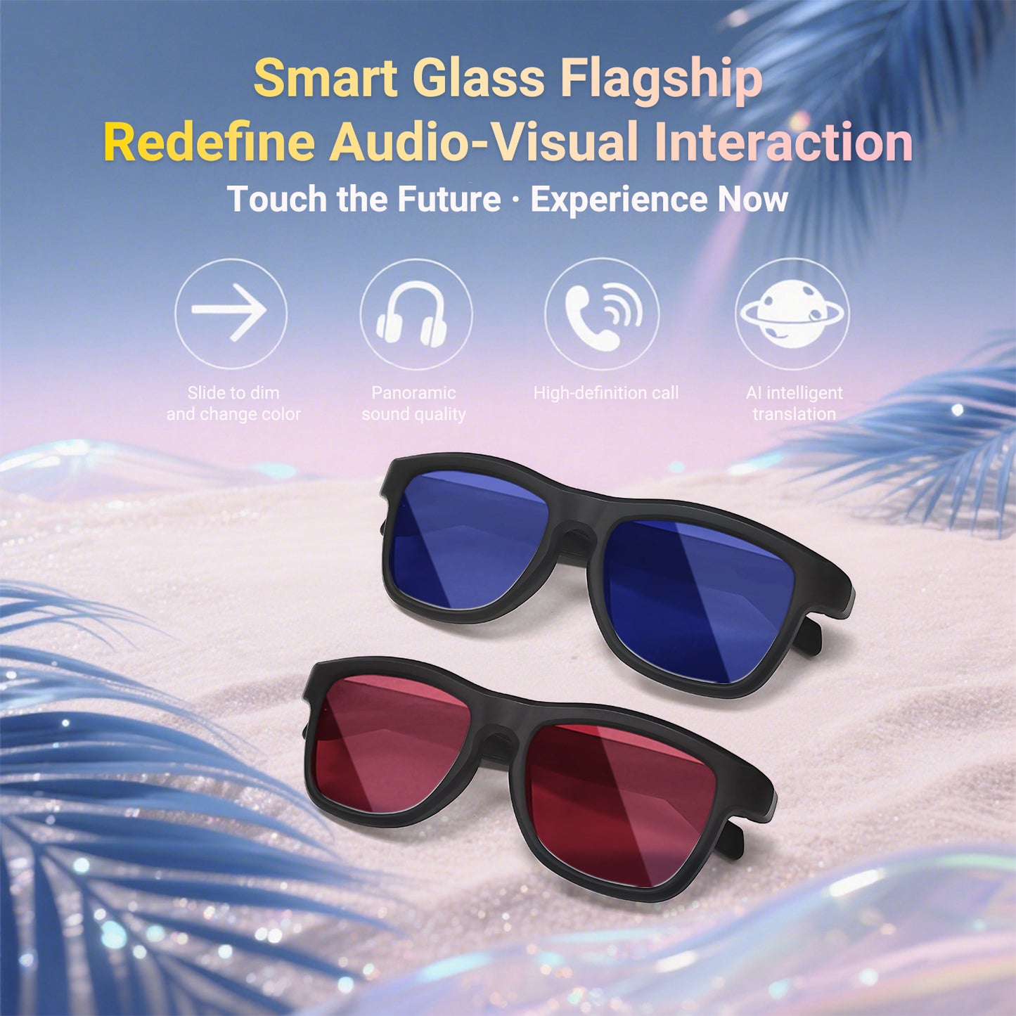 SENBONO Smart translation glasses GV90 lenses slide to change color UV400 anti-dizziness unilateral magnetic charging answering and making calls playing music and remote control photography