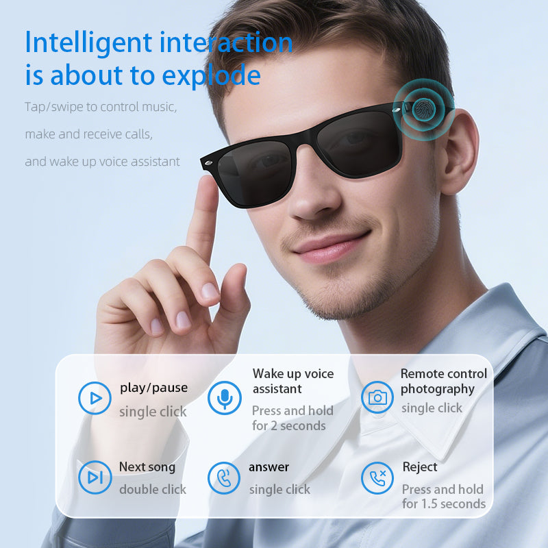 SENBONO Smart Glasses A01 Polarized Sunglasses Men and Women Bluetooth Glasses Remote Control Shooting Voice Assistant Microphone Anti-UV/Driving/Fishing/Listening to Music