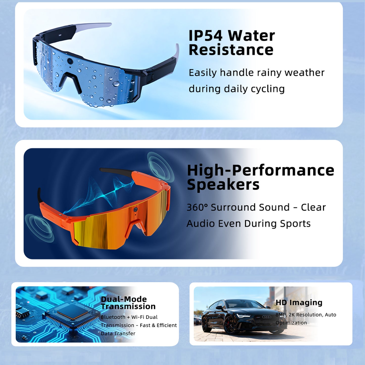 SENBONO V06 Smart Camera Glasses 8MP high-definition recording Photography, voice assi Real-time translation stant Suitable for cycling, hiking, and fishing Compatible with Android or iOS