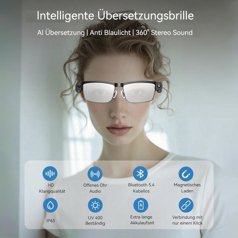 SENBONO L802 Smart AI Translation Glasses with 8MP Video Recording, Dual Microphones, Noise Cancellation, Bluetooth Call Recognition, WiFi Real-Time Transmission, Voice Assistant Sports Smart Outdoor Glasses