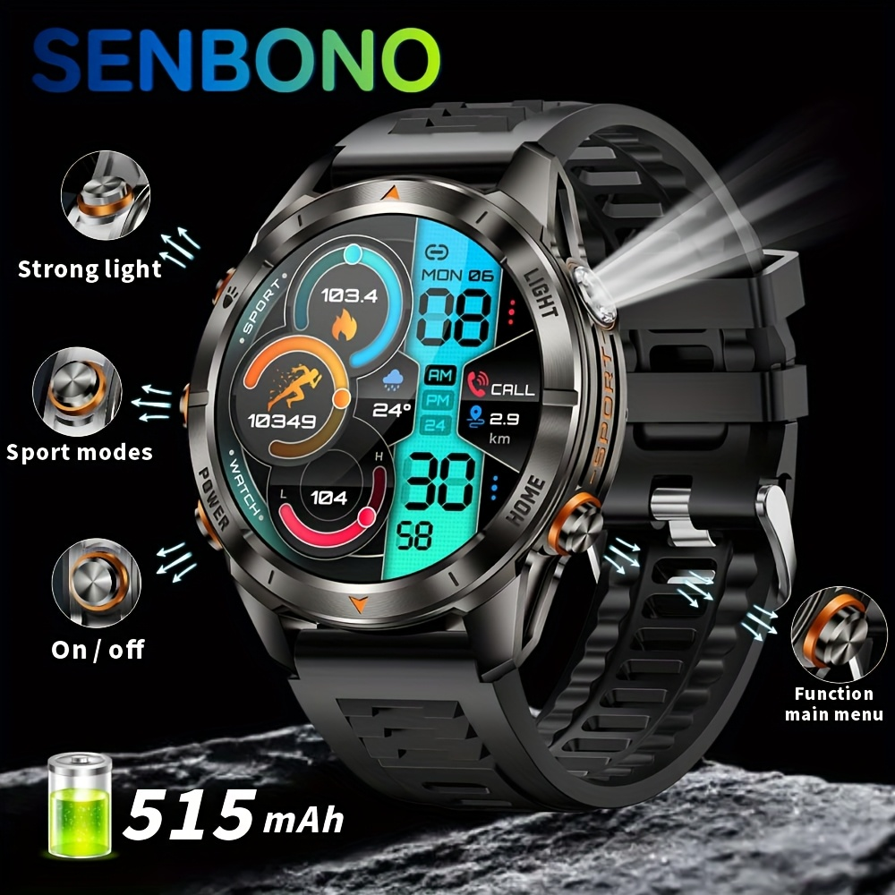 SENBONO KT80 Smartwatch 1.46-inch remote control camera full-screen touch heart rate blood oxygen pressure monitoring + exercise record + sleep / women's health management smartwatch