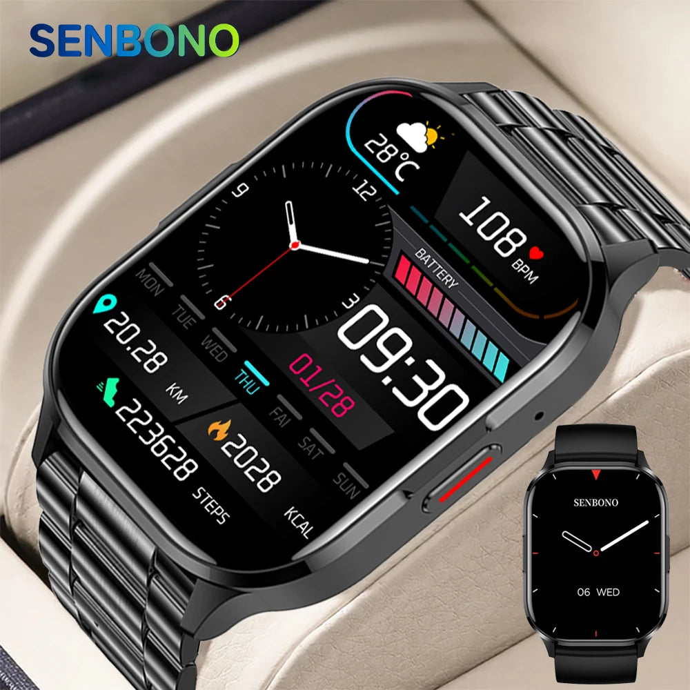 SENBONO AIR3 2025 AMOLED Men Smart Watch Bluetooth Call 24H Health Tracker Sport  Waterproof Smartwatch Men Women for Android