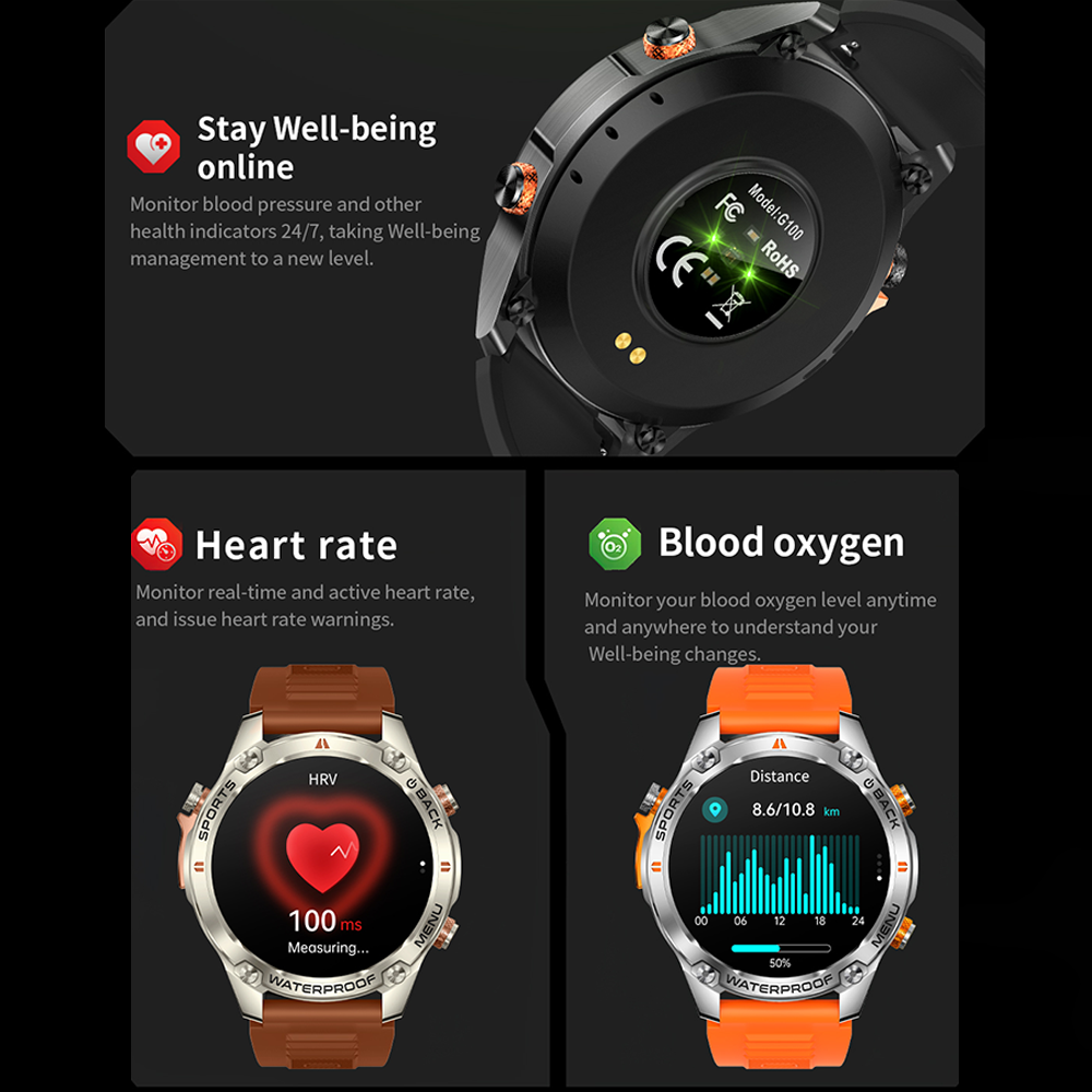 SENBONO Smart Outdoor Watch G100 Sports Watch 1.43 Inch GPS Bluetooth Calling Voice Assistant Remote Camera Fitness Tracker Smart Sports Glasses