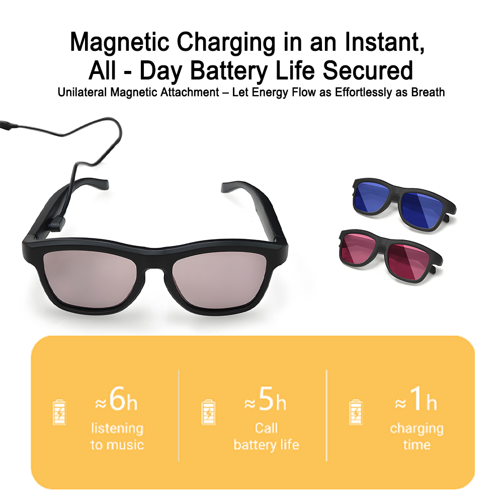 SENBONO Smart translation glasses GV90 lenses slide to change color UV400 anti-dizziness unilateral magnetic charging answering and making calls playing music and remote control photography