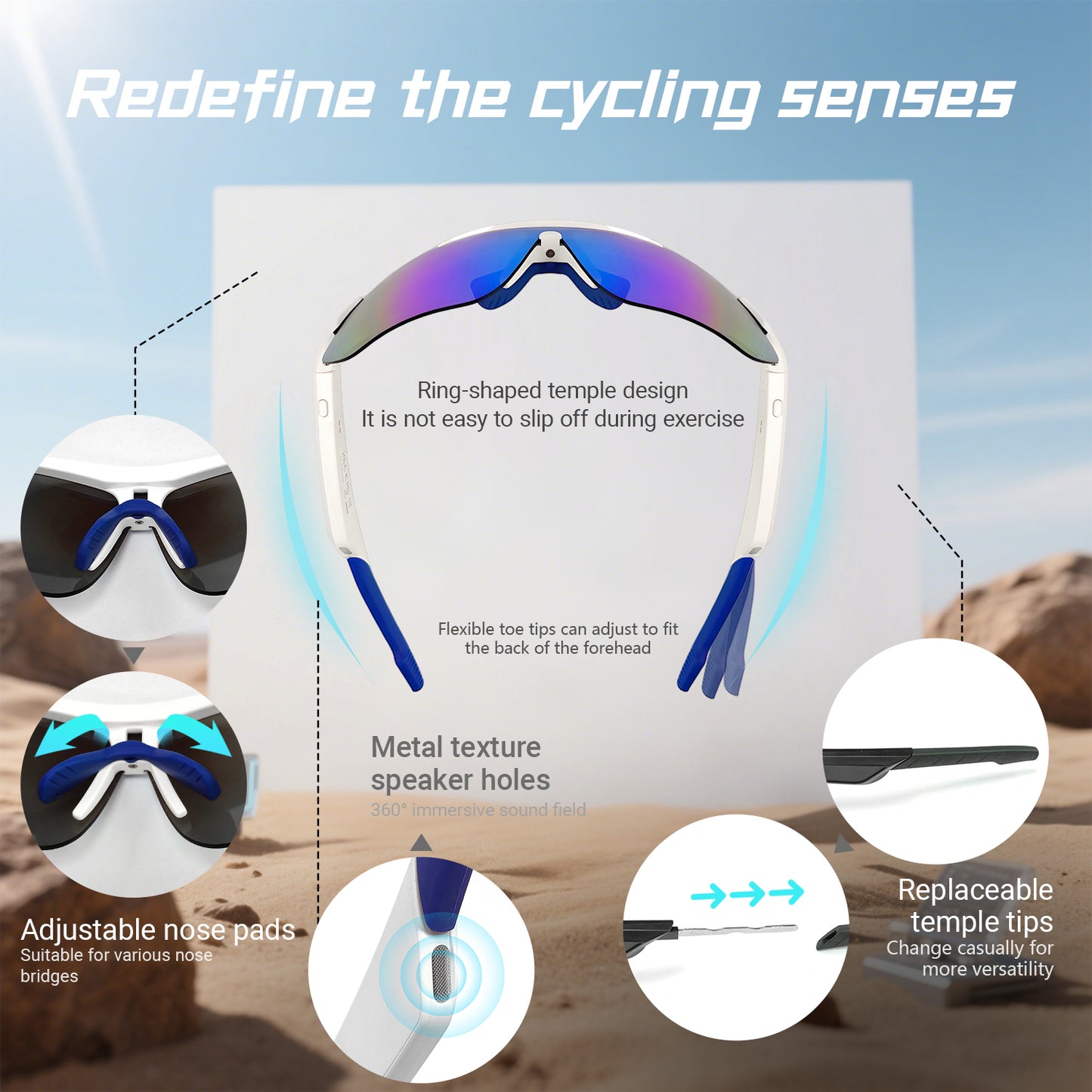 SENBONO Smart Glasses QYPRO3 color lenses volume control strong UV protection answer phone calls Bluetooth 5.4 sports smartglasses