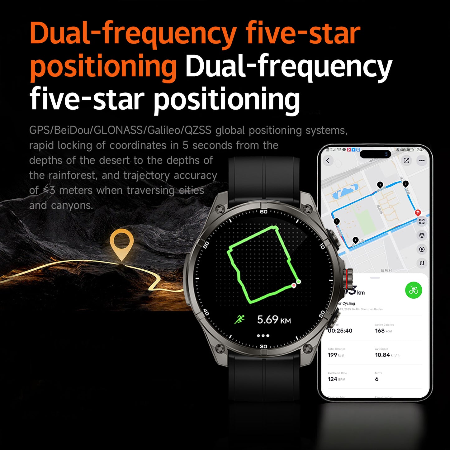 SENBONO FT66 Smartwatch 1.43-inch AMOLED screen GPS positioning flashlight 5ATM waterproof outdoor GPS smartwatch