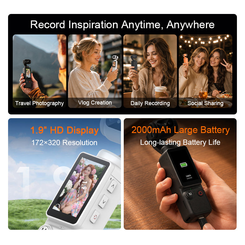 SENBONO A30 4K Ultra HD Pocket Camera Handheld Camcorder 180° Rotatable Lens 2000mAh Battery Support Photo and Video Recording Portable Digital Camera
