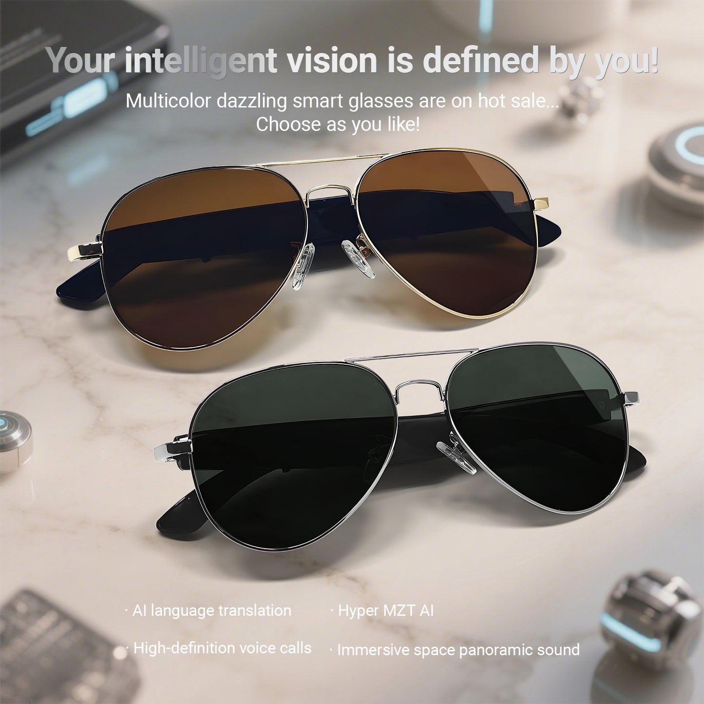 SENBONO Smart AI Translation Glasses F18 Bluetooth Call Voice Assistant Music Playback Headphones Noise Reduction Remote Control Photography Pilot Smart Glasses