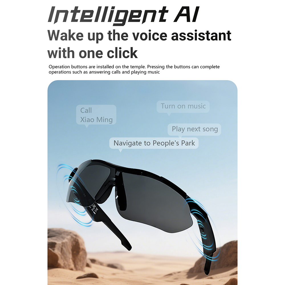 SENBONO Smart Glasses QYPRO3 color lenses volume control strong UV protection answer phone calls Bluetooth 5.4 sports smartglasses