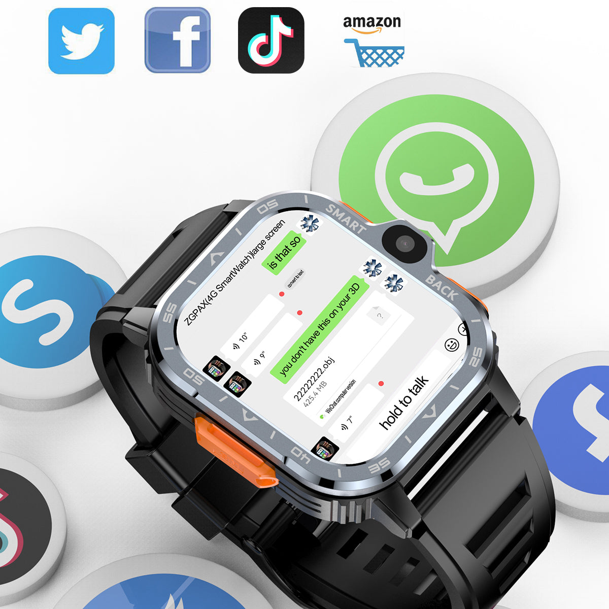 SENBONO Smart Dual-Camera Watch with Calling Functionality Supports 4G GPS navigation Video recording SMS heart rate Blood oxygen Blood pressure Monitoring multiple Sports modes and is a men's smart 4G watch