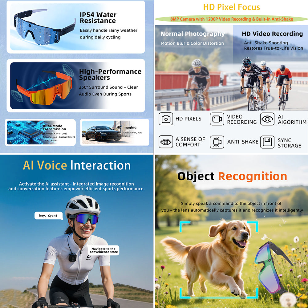 SENBONO V06 Smart Camera Glasses 8MP high-definition recording Photography, voice assi Real-time translation stant Suitable for cycling, hiking, and fishing Compatible with Android or iOS