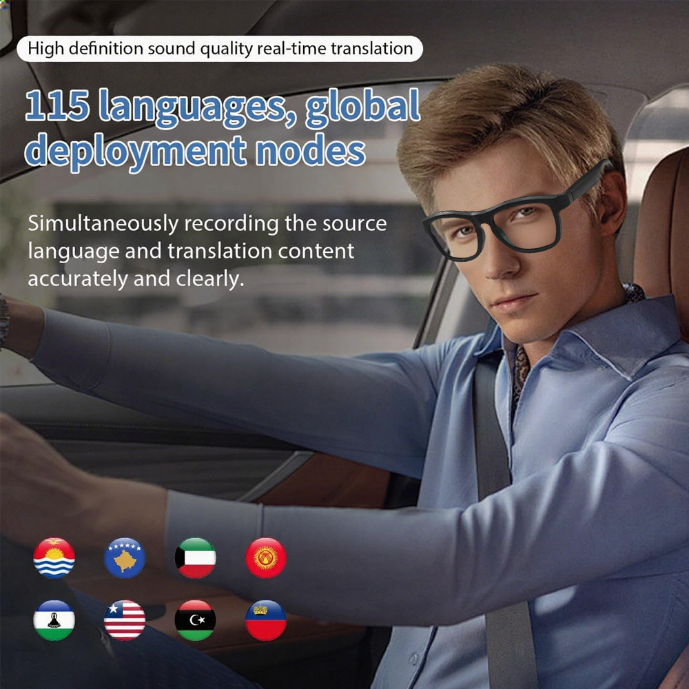 SENBONO Smart translation glasses GV90 lenses slide to change color UV400 anti-dizziness unilateral magnetic charging answering and making calls playing music and remote control photography